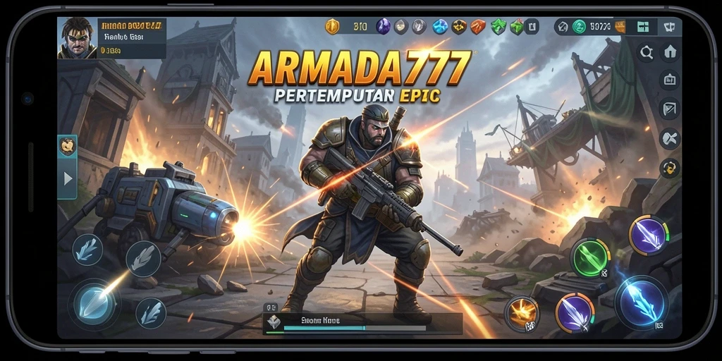 Screenshot ARMADA777 menampilkan pertempuran seru antara tim dalam game MOBA.