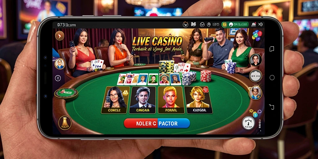 Screenshot D73 menampilkan dealer profesional dalam sesi Live Casino.