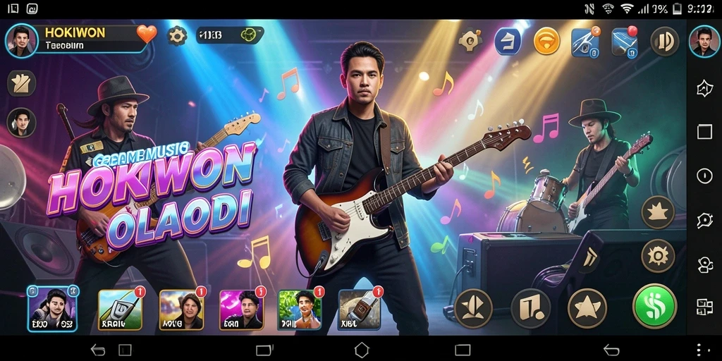 Tampilan gameplay HOKIWON yang seru dan interaktif dengan berbagai lagu.