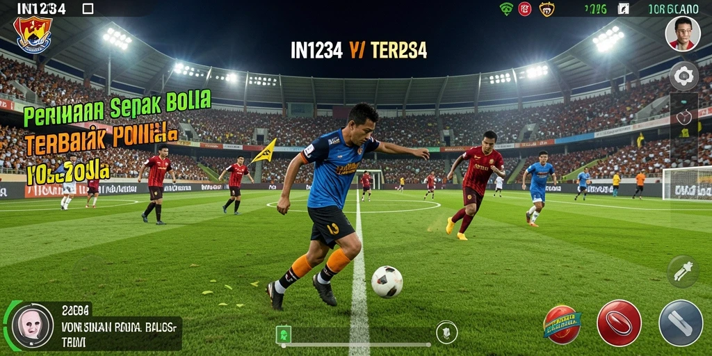 Screenshot gameplay IN1234 menampilkan aksi sepak bola yang mendebarkan.