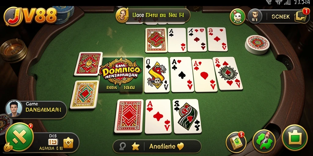 Tampilan gameplay JV88 dengan pemain yang bersaing dalam permainan domino.