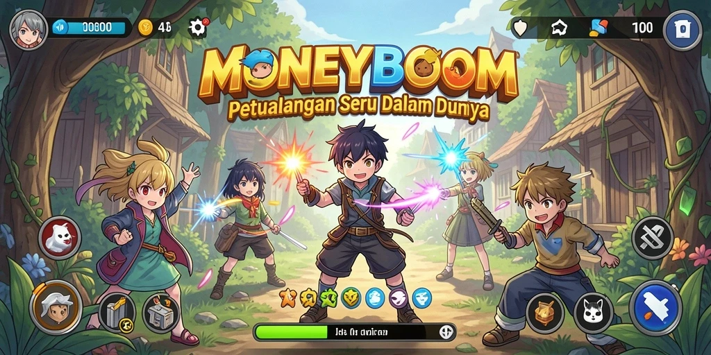 Tampilan gameplay menarik dari MONEYBOOM dengan karakter anime.