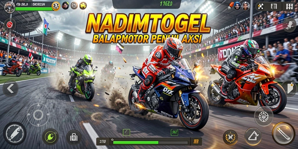 Tampilan gameplay NADIMTOGEL yang penuh aksi balap motor.