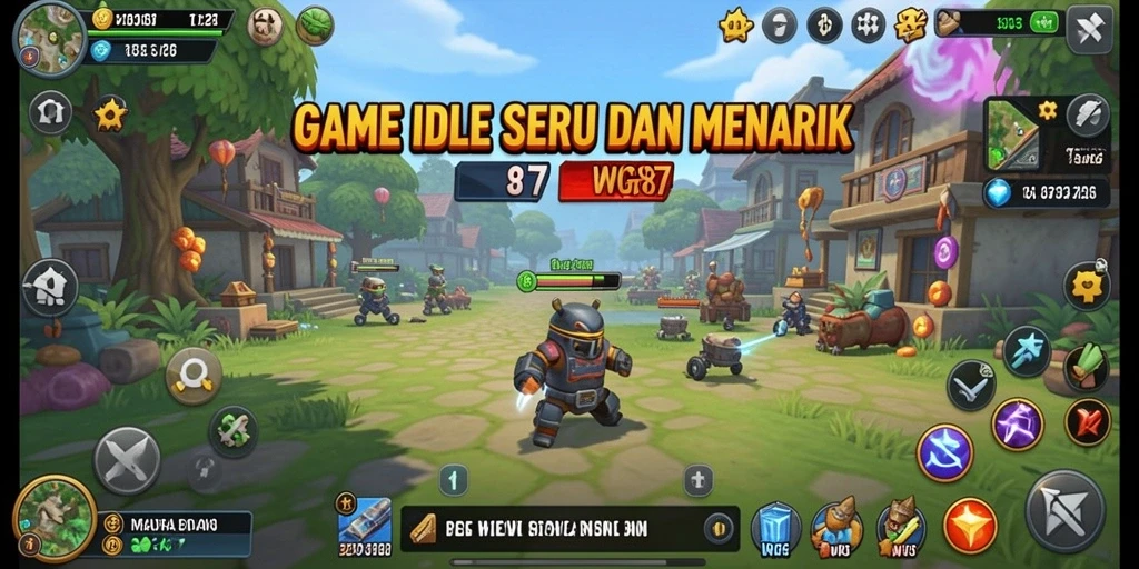 Tampilan gameplay seru di WG87 dengan karakter unik dan pengumpulan sumber daya.
